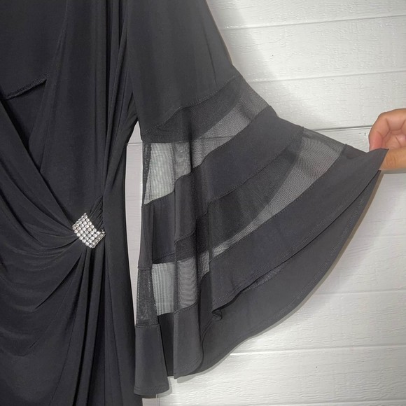 R&M Richards Black Midi Dress with Sheer Bell Sleeves - Picture 7 of 8